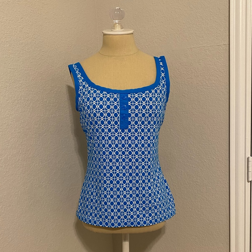 Beach House Blue and white Tank Swimsuit Top
